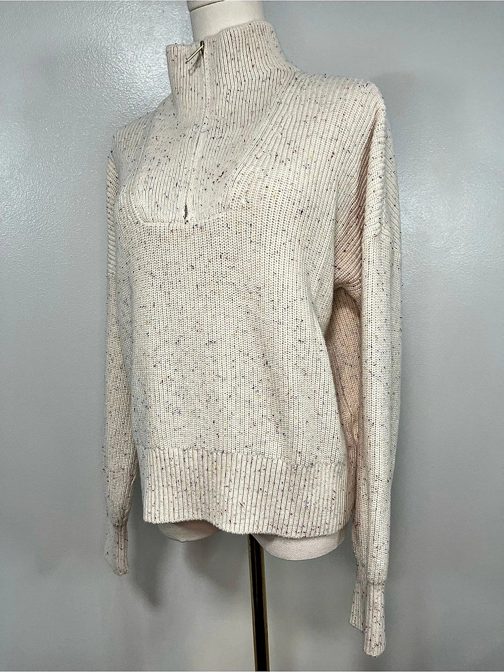 Confetti Fleck Shaker Knit Pullover Granola Girl Mock Neck Size S Lands End